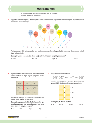 8. SINIF SÜREÇ İZLEME DENEMELERİ MATEMATİK 4